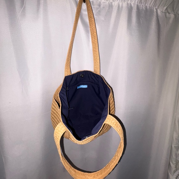 Draper James by Reese Witherspoon Everyday Straw Shoulder Bag W/ Navy - Picture 6 of 11